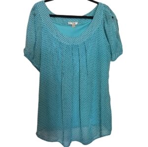 Dressbarn Women’s Plus Size 3X Turquoise/Teal Polka Dot Blouse Top